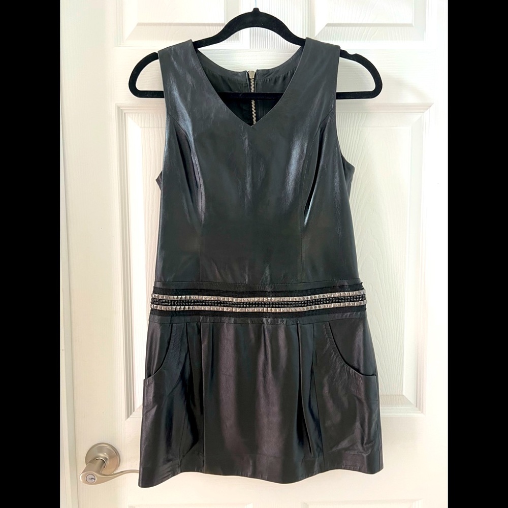 lambskin leather black mini dress sz S